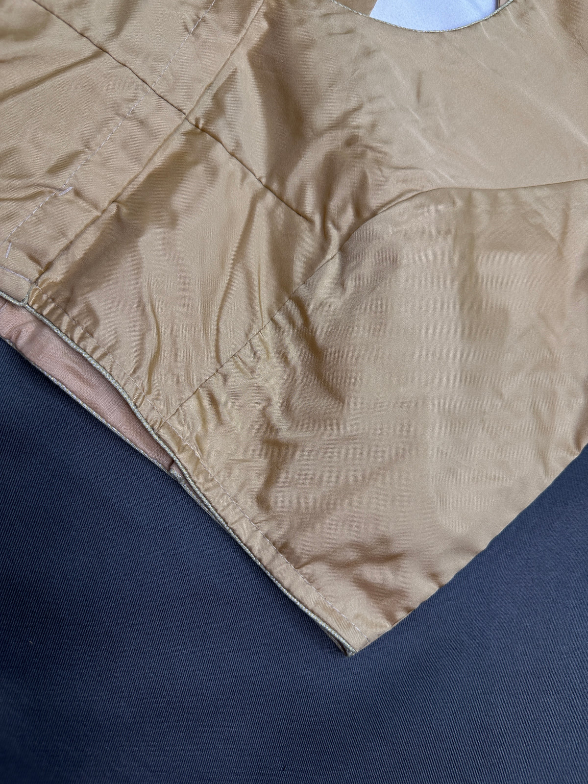 Beige Gold Silk Plain Pattu  Stitched Blouse - 