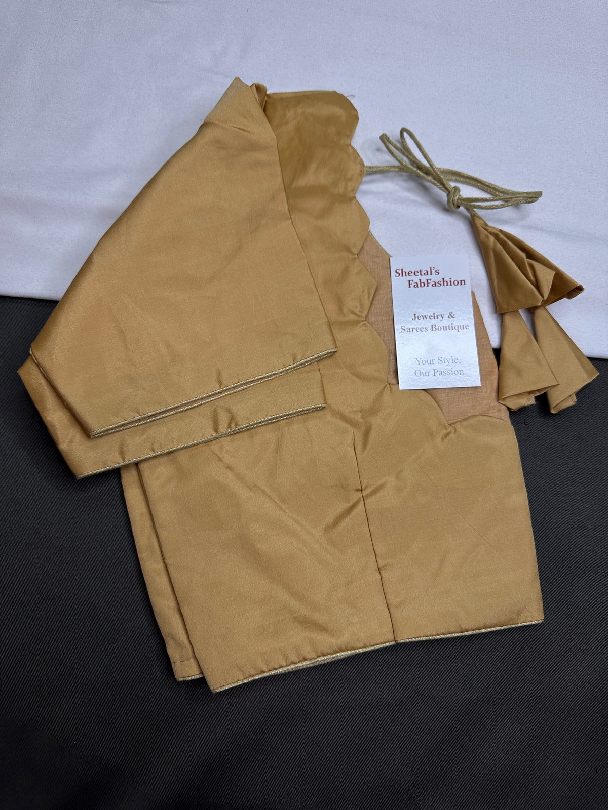 Beige Gold Silk Plain Pattu  Stitched Blouse - 