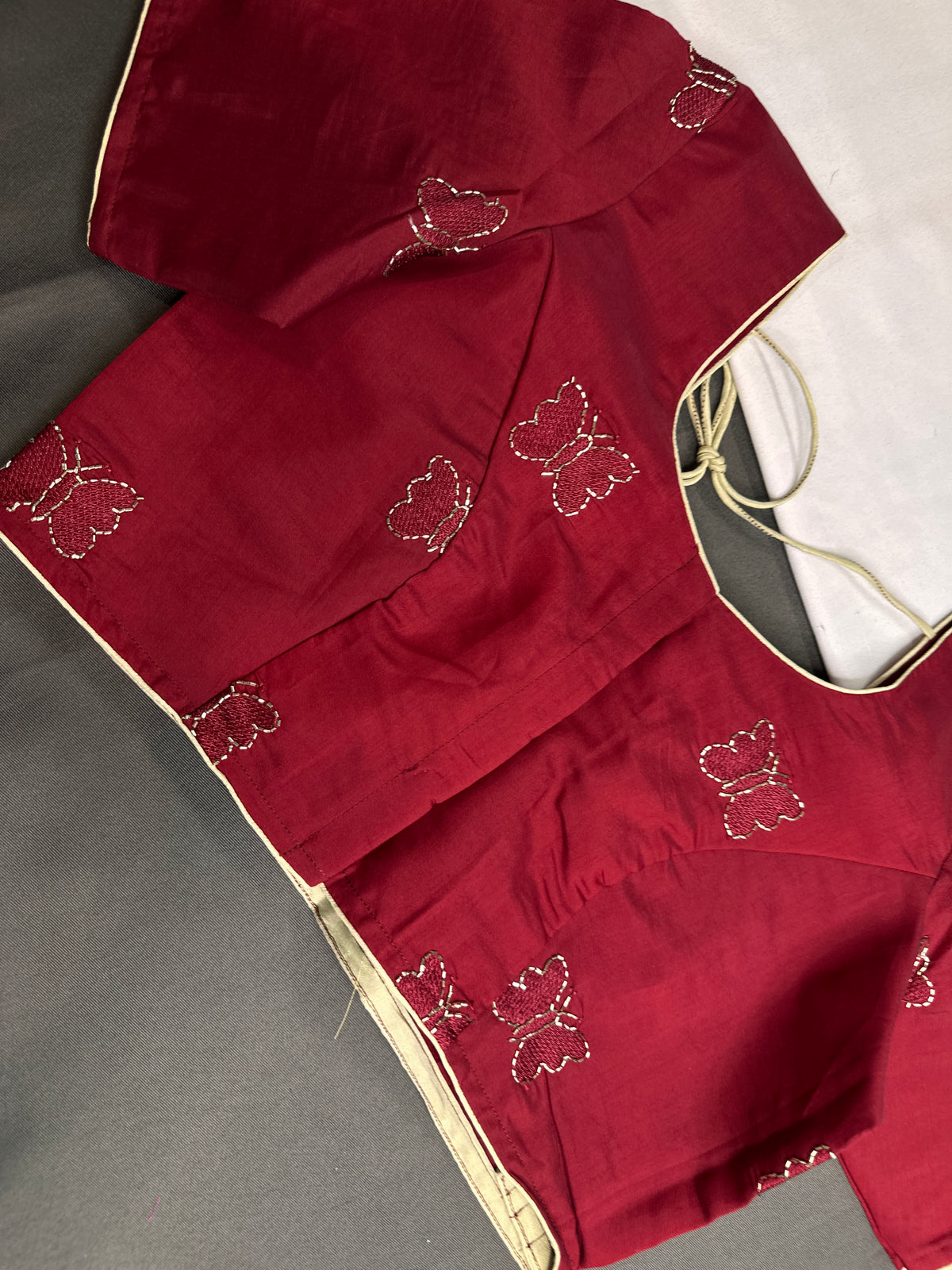 Maroon Red Butterfly Stitched Ready-Made Blouse - BL000791