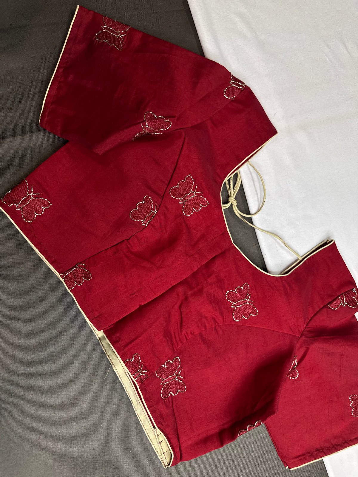 Maroon Red Butterfly Stitched Ready-Made Blouse - BL000791