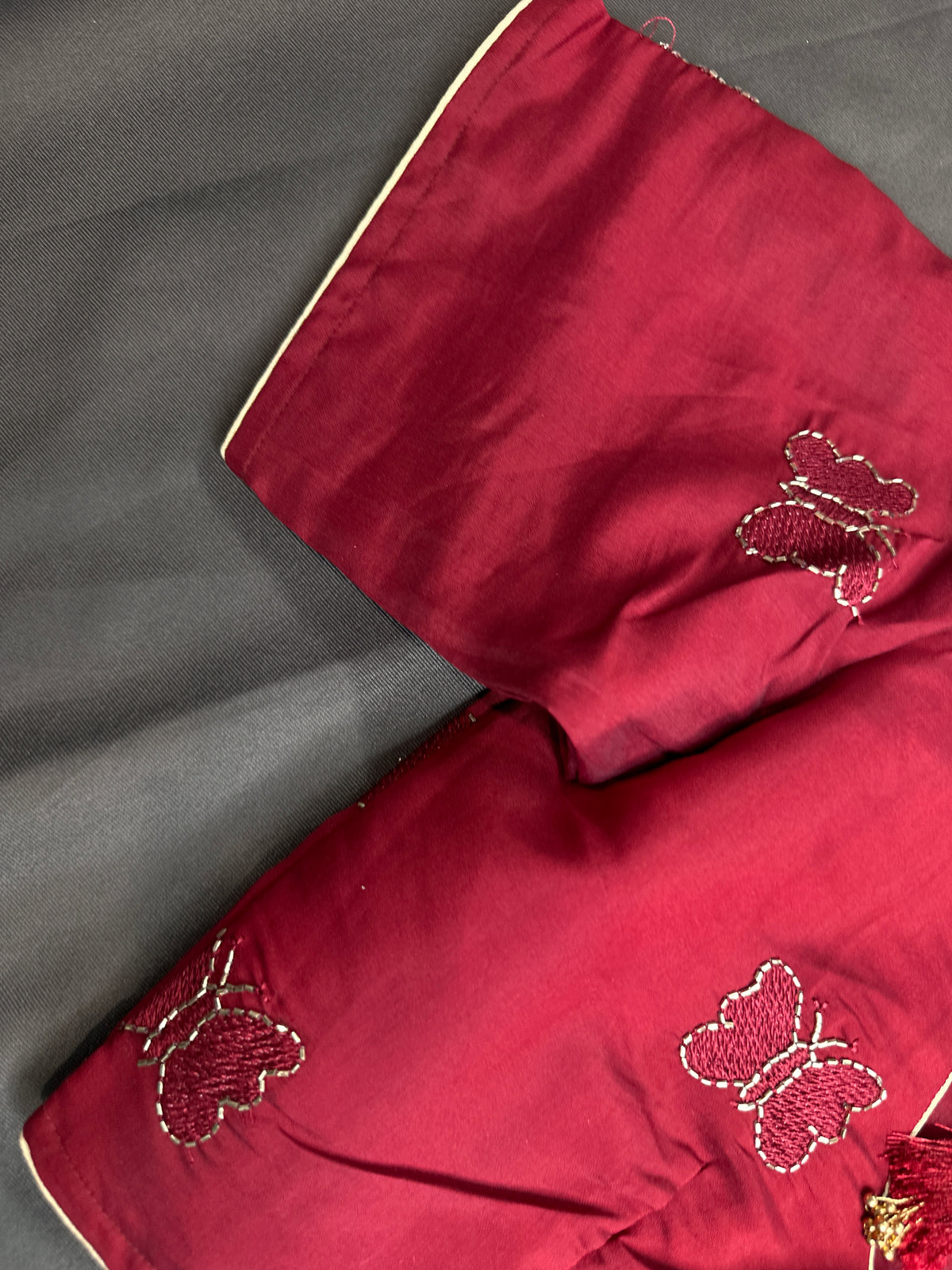 Maroon Red Butterfly Stitched Ready-Made Blouse - BL000791