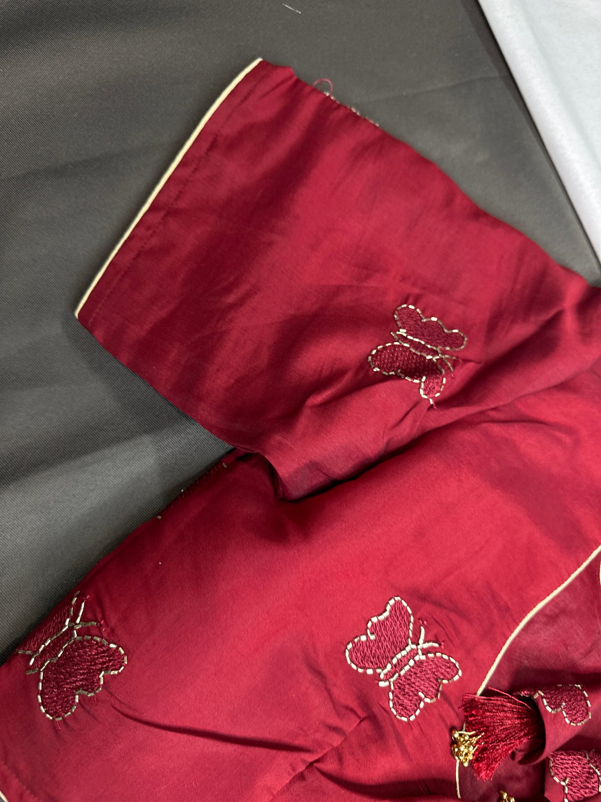 Maroon Red Butterfly Stitched Ready-Made Blouse - BL000791