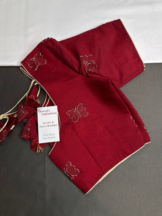 Maroon Red Butterfly Stitched Ready-Made Blouse - BL000791