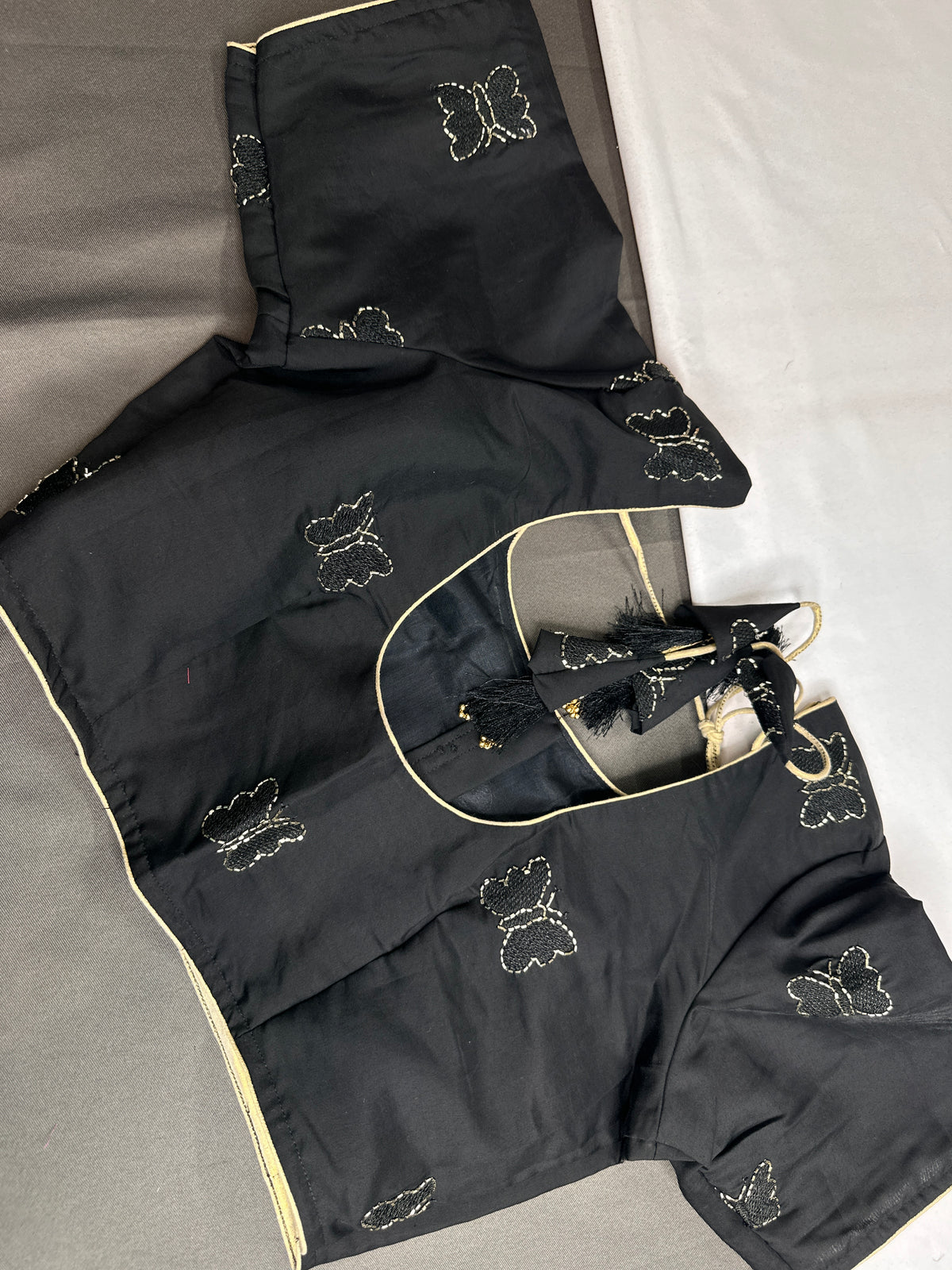 Black Butterfly Stitched Ready-Made Blouse - BL000792