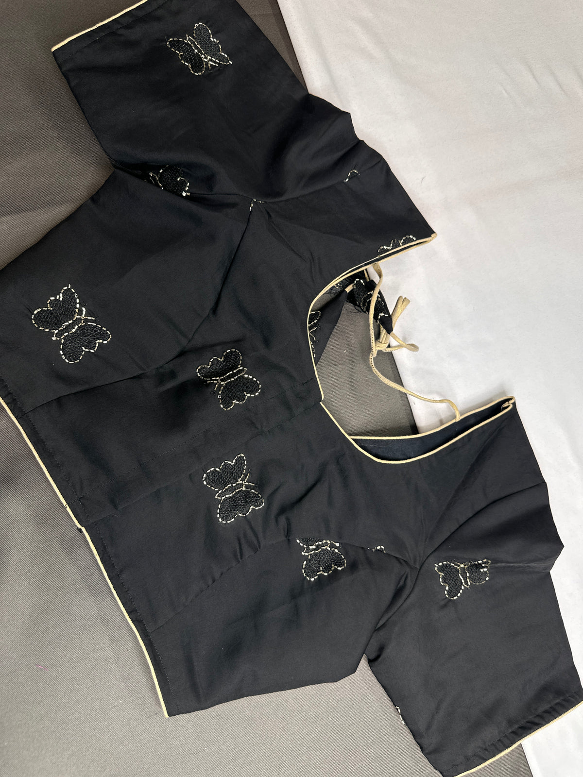 Black Butterfly Stitched Ready-Made Blouse - BL000792