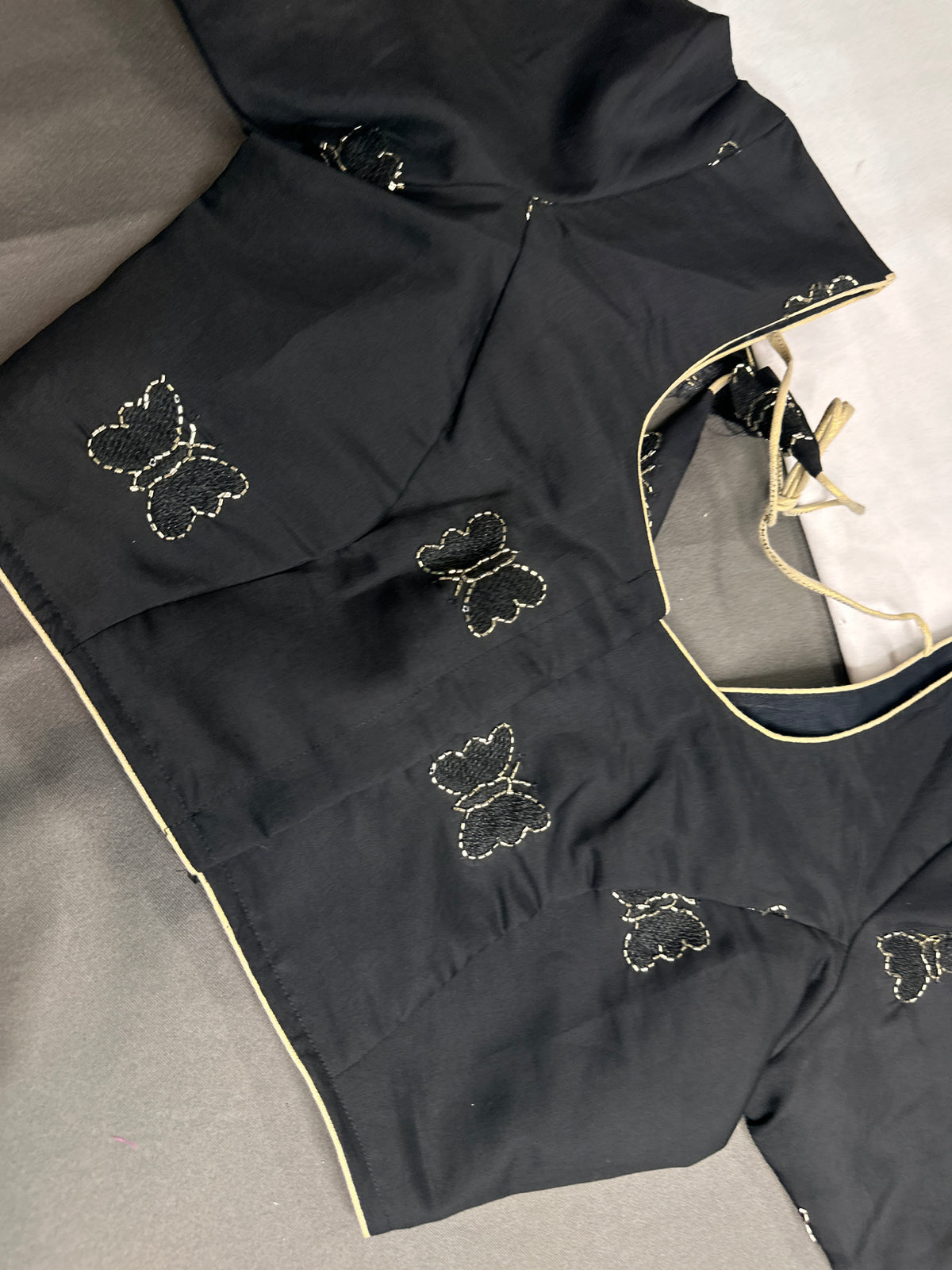Black Butterfly Stitched Ready-Made Blouse - BL000792