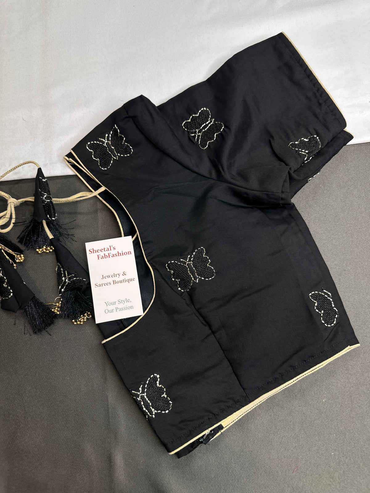 Black Butterfly Stitched Ready-Made Blouse - BL000792