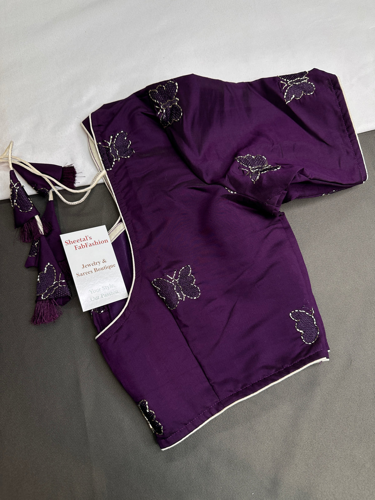 Purple Butterfly Stitched Ready-Made Blouse - BL000793