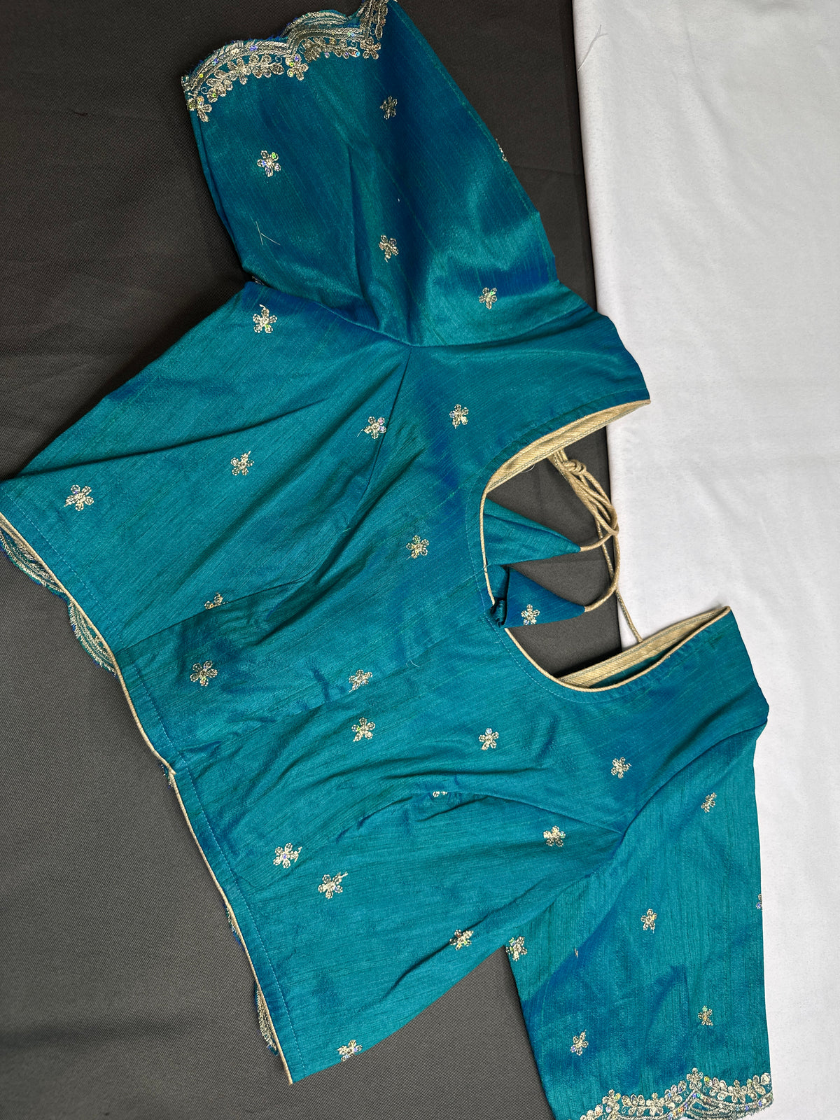 Khadi Silk Blue Embroidery Stitched Ready-Made Blouse - BL000795