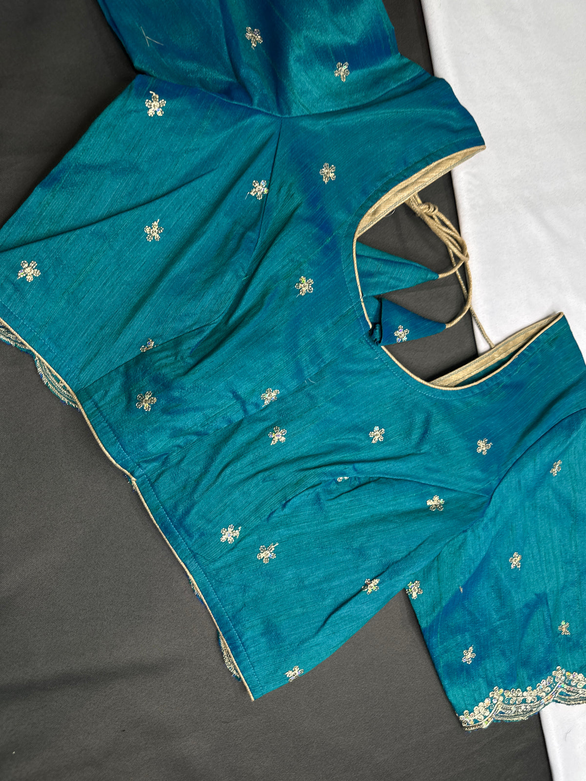 Khadi Silk Blue Embroidery Stitched Ready-Made Blouse - BL000795