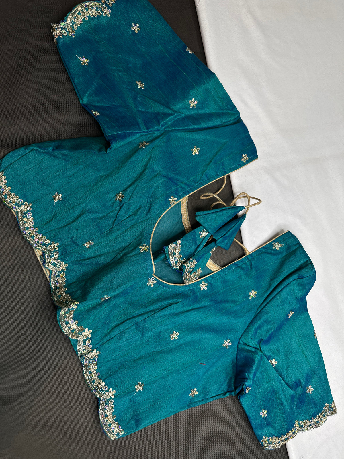 Khadi Silk Blue Embroidery Stitched Ready-Made Blouse - BL000795