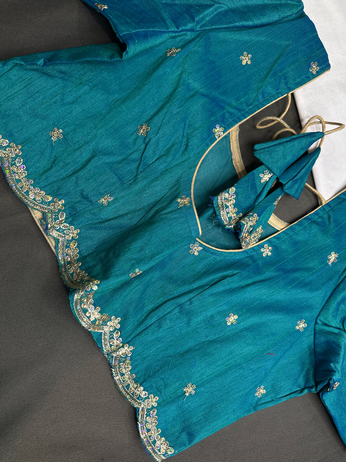 Khadi Silk Blue Embroidery Stitched Ready-Made Blouse - BL000795