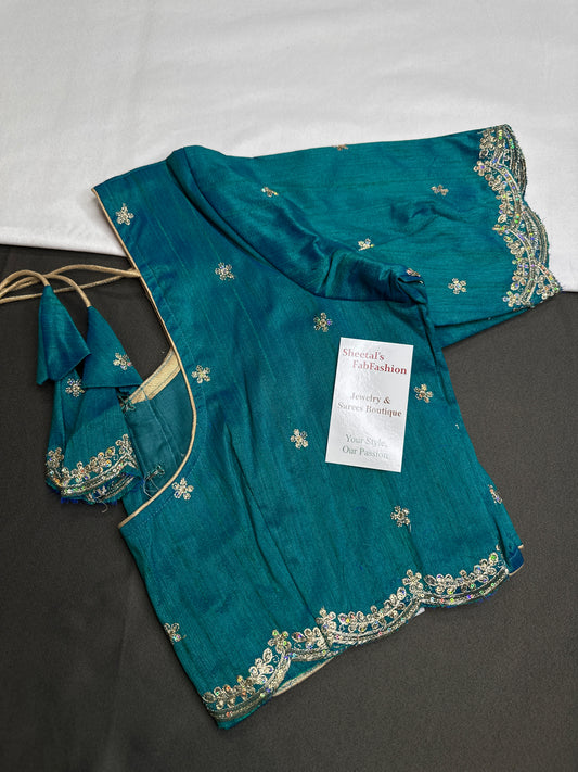 Khadi Silk Blue Embroidery Stitched Ready-Made Blouse - BL000795