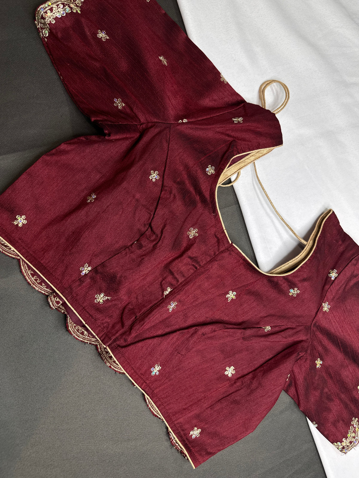 Khadi Silk Maroon Red Embroidery Stitched Ready-Made Blouse - BL000796