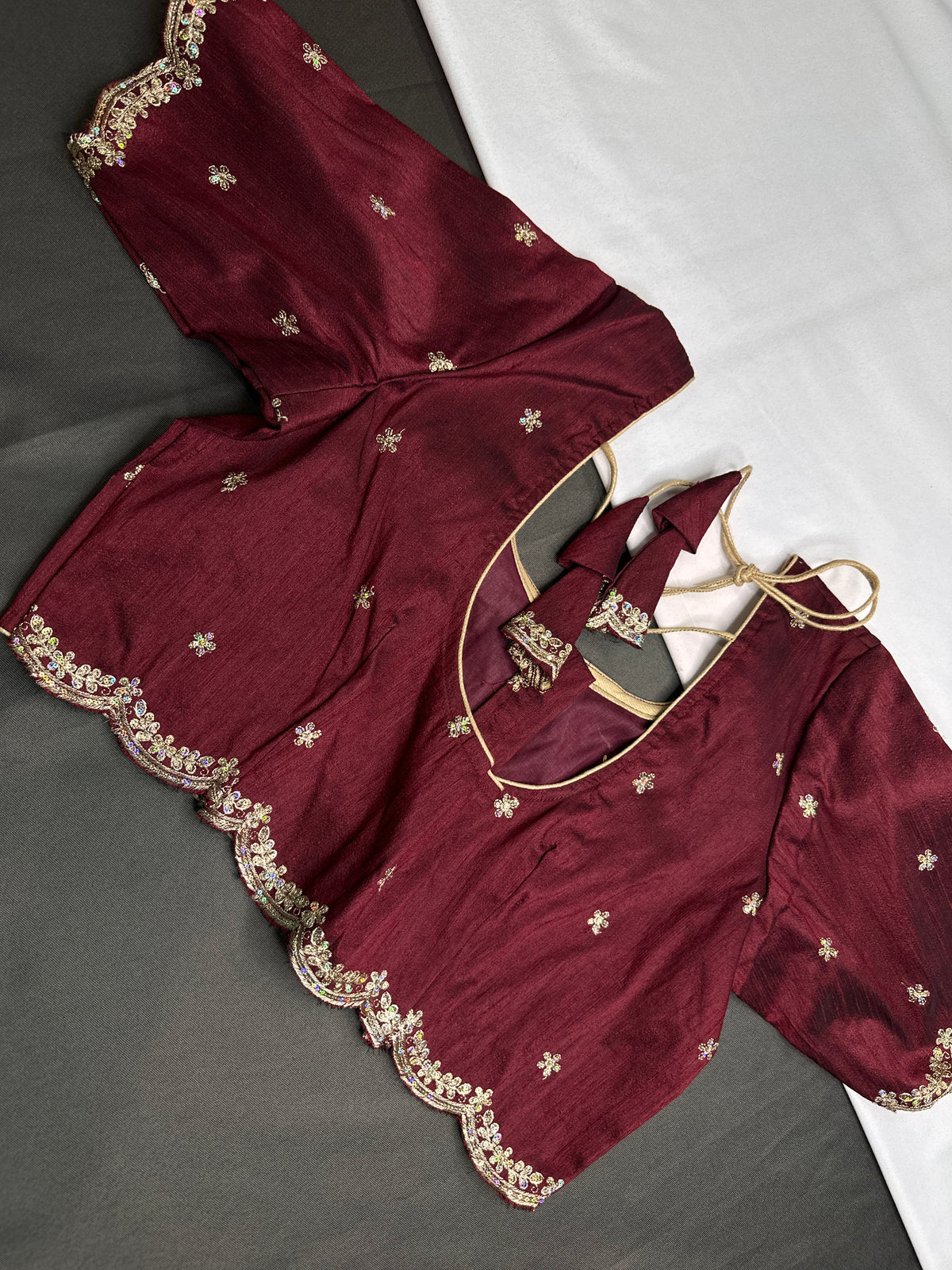 Khadi Silk Maroon Red Embroidery Stitched Ready-Made Blouse - BL000796