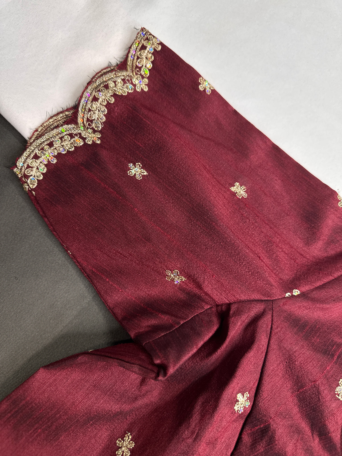 Khadi Silk Maroon Red Embroidery Stitched Ready-Made Blouse - BL000796