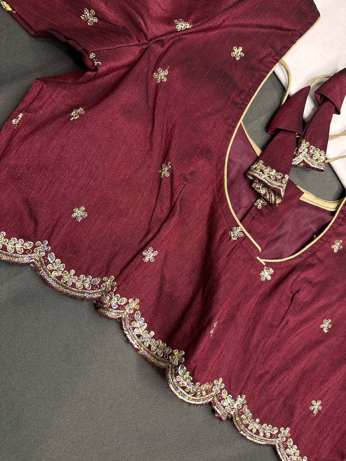 Khadi Silk Maroon Red Embroidery Stitched Ready-Made Blouse - BL000796