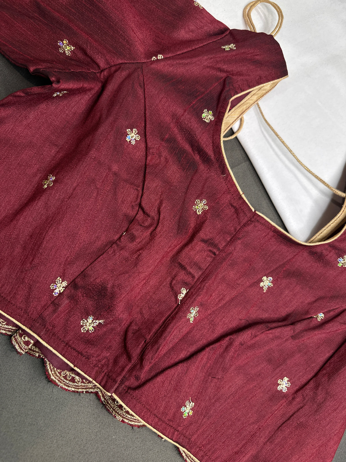 Khadi Silk Maroon Red Embroidery Stitched Ready-Made Blouse - BL000796