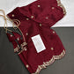 Khadi Silk Maroon Red Embroidery Stitched Ready-Made Blouse - BL000796