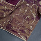Deep Wine Burgundy with Antique Gold Stitched Ready-Made Blouse - BL000798