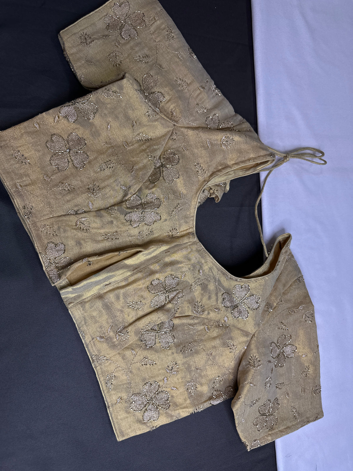 Gold Floral Tissue Silk Stitched Ready-Made Blouse - BL000799
