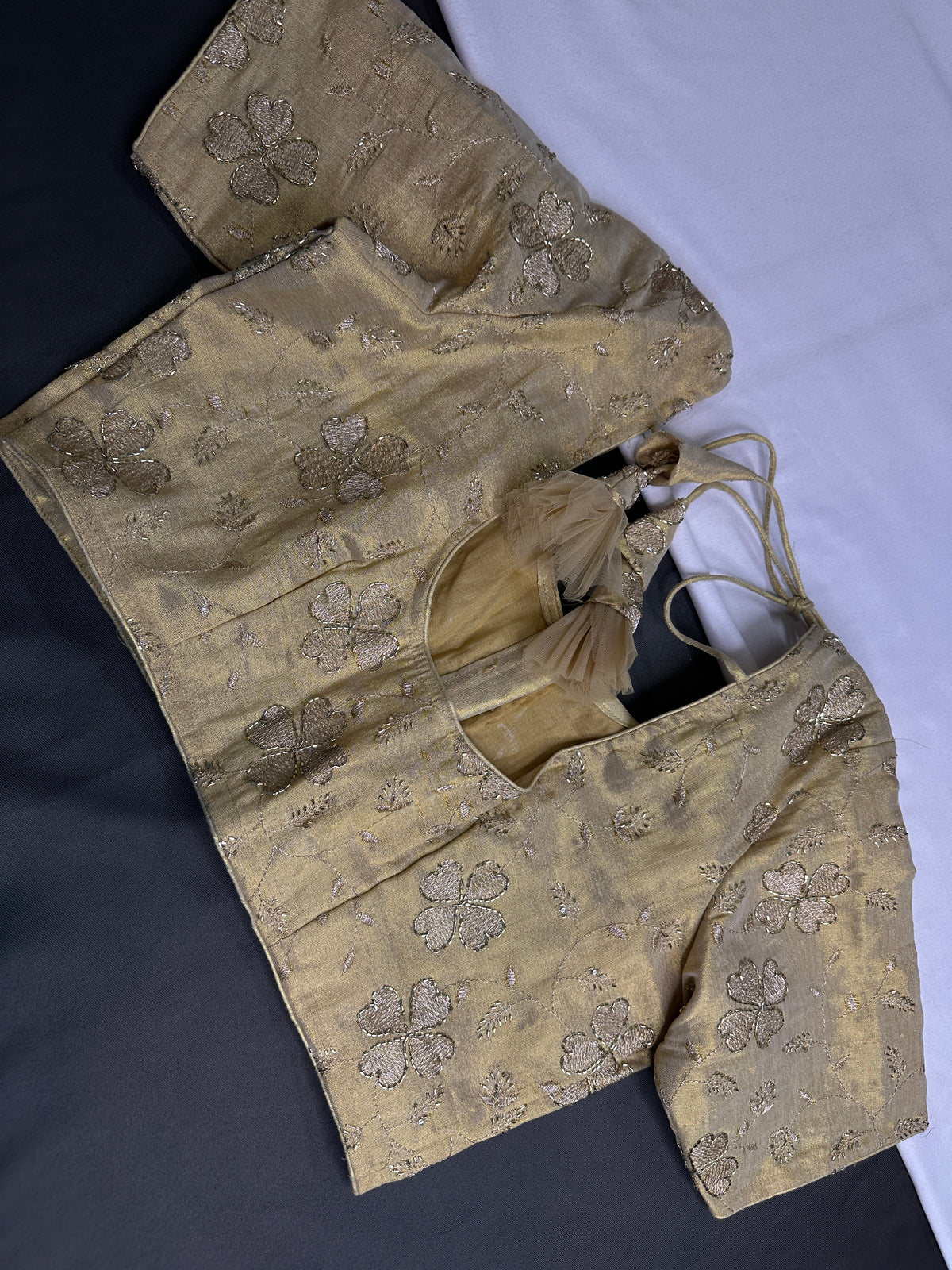Gold Floral Tissue Silk Stitched Ready-Made Blouse - BL000799