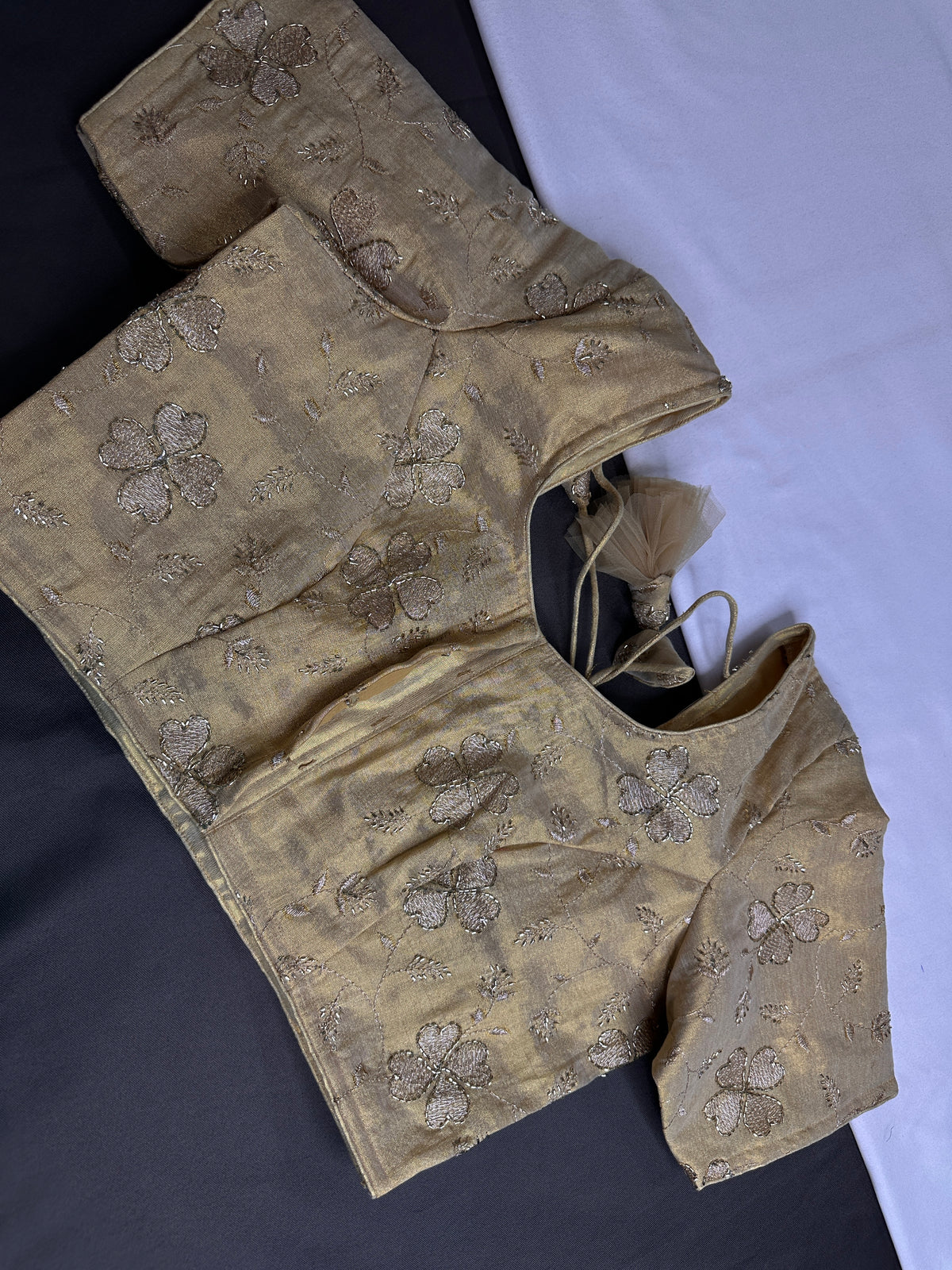 Gold Floral Tissue Silk Stitched Ready-Made Blouse - BL000799