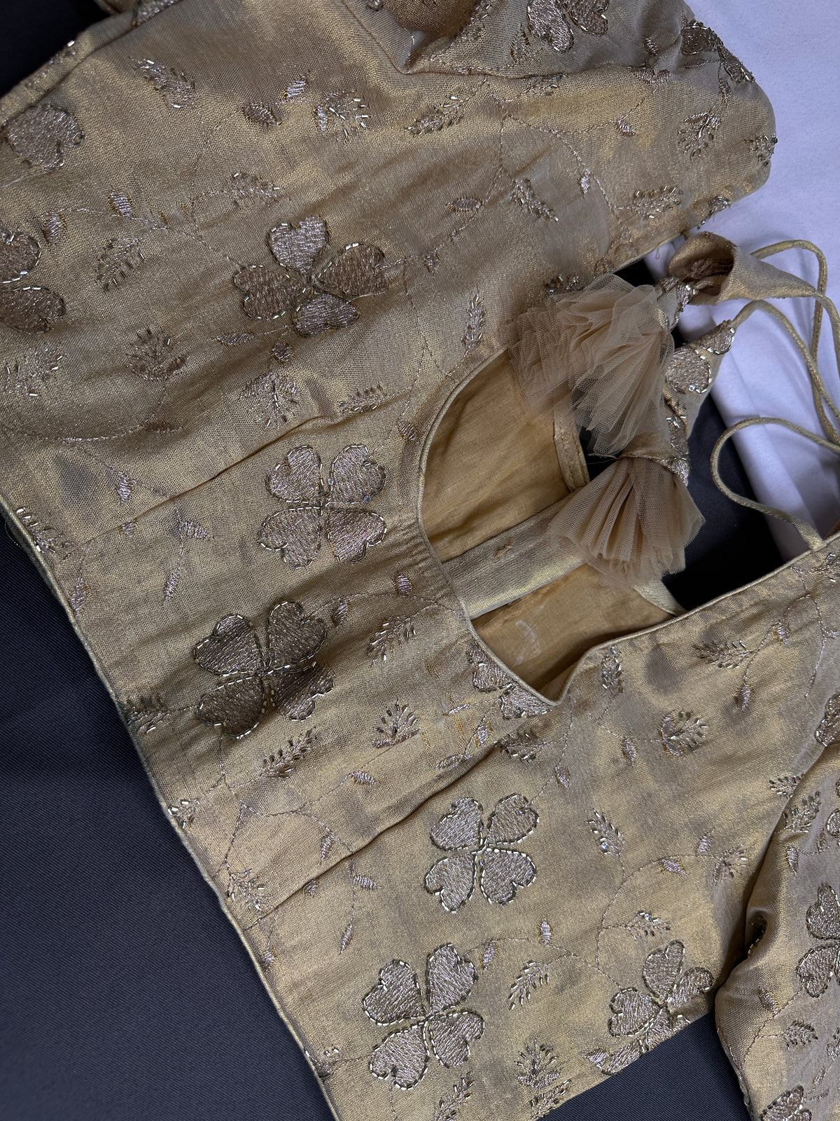 Gold Floral Tissue Silk Stitched Ready-Made Blouse - BL000799