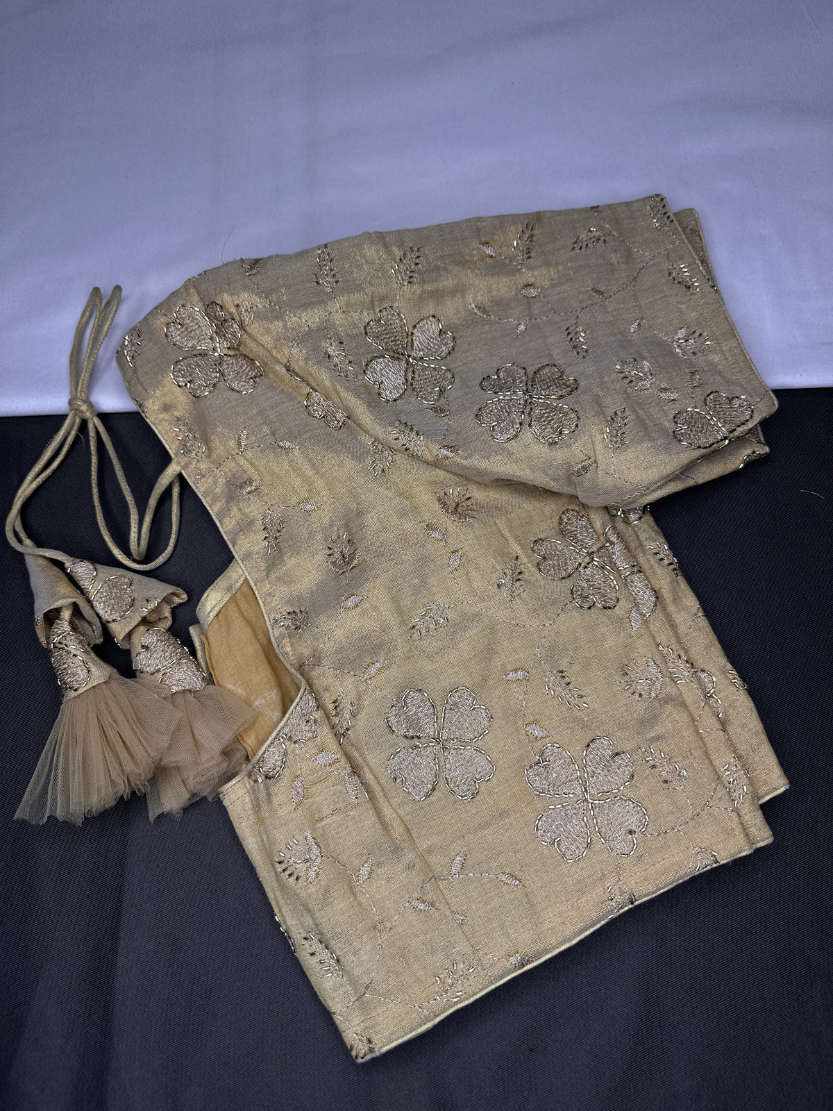 Gold Floral Tissue Silk Stitched Ready-Made Blouse - BL000799