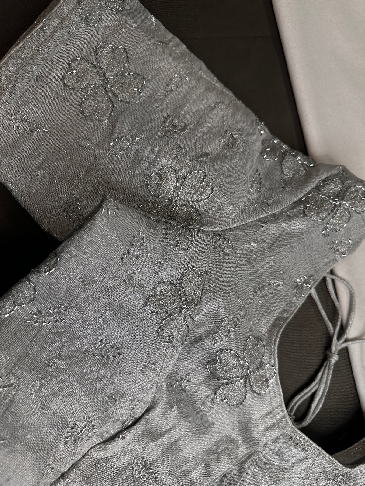 Silver Floral Tissue Silk Stitched Ready-Made Blouse - BL000800