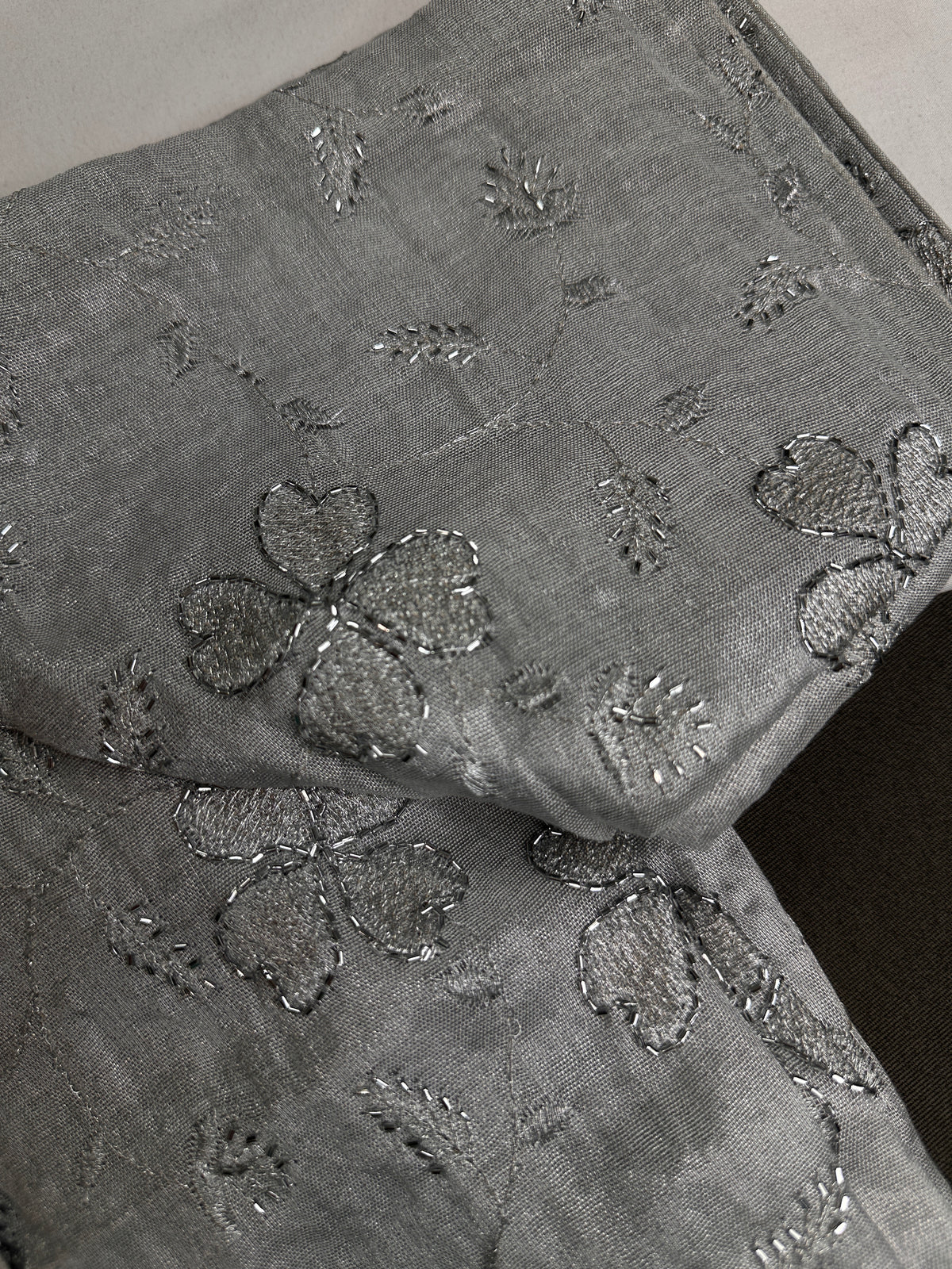 Silver Floral Tissue Silk Stitched Ready-Made Blouse - BL000800