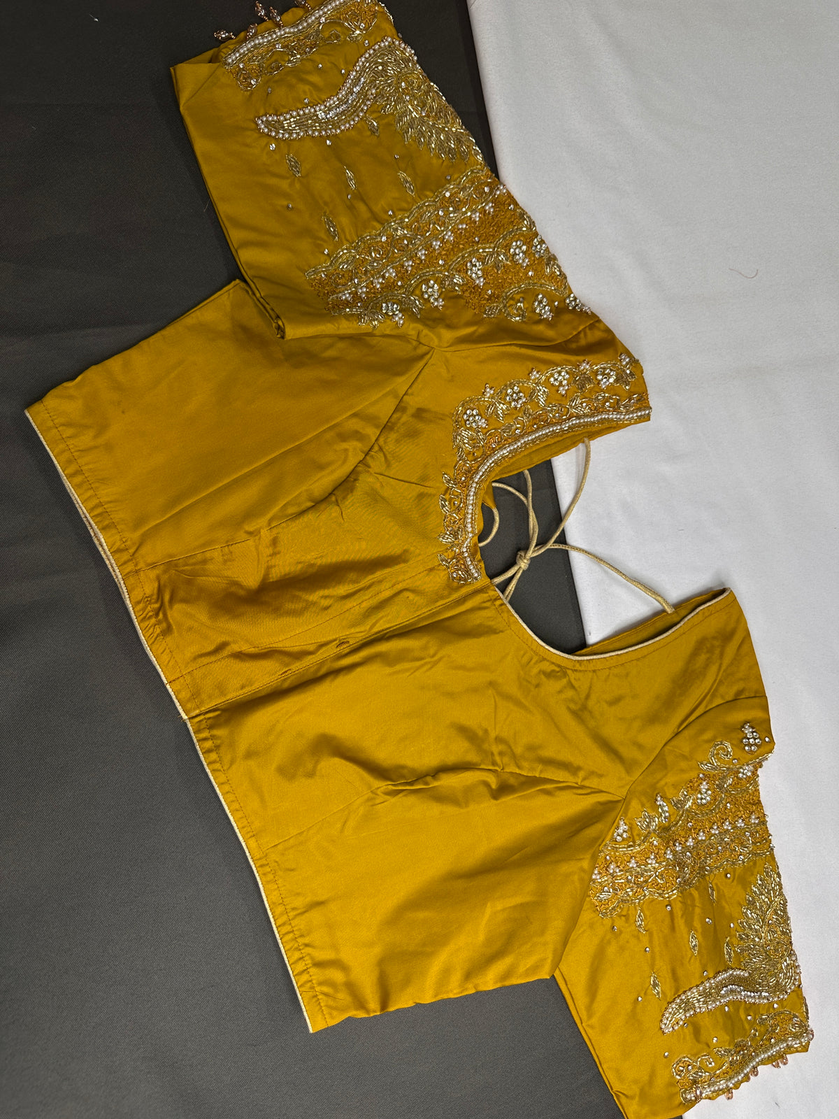 Mustard Yellow Maggam Work Silk Stitched Ready-Made Blouse - BL000801