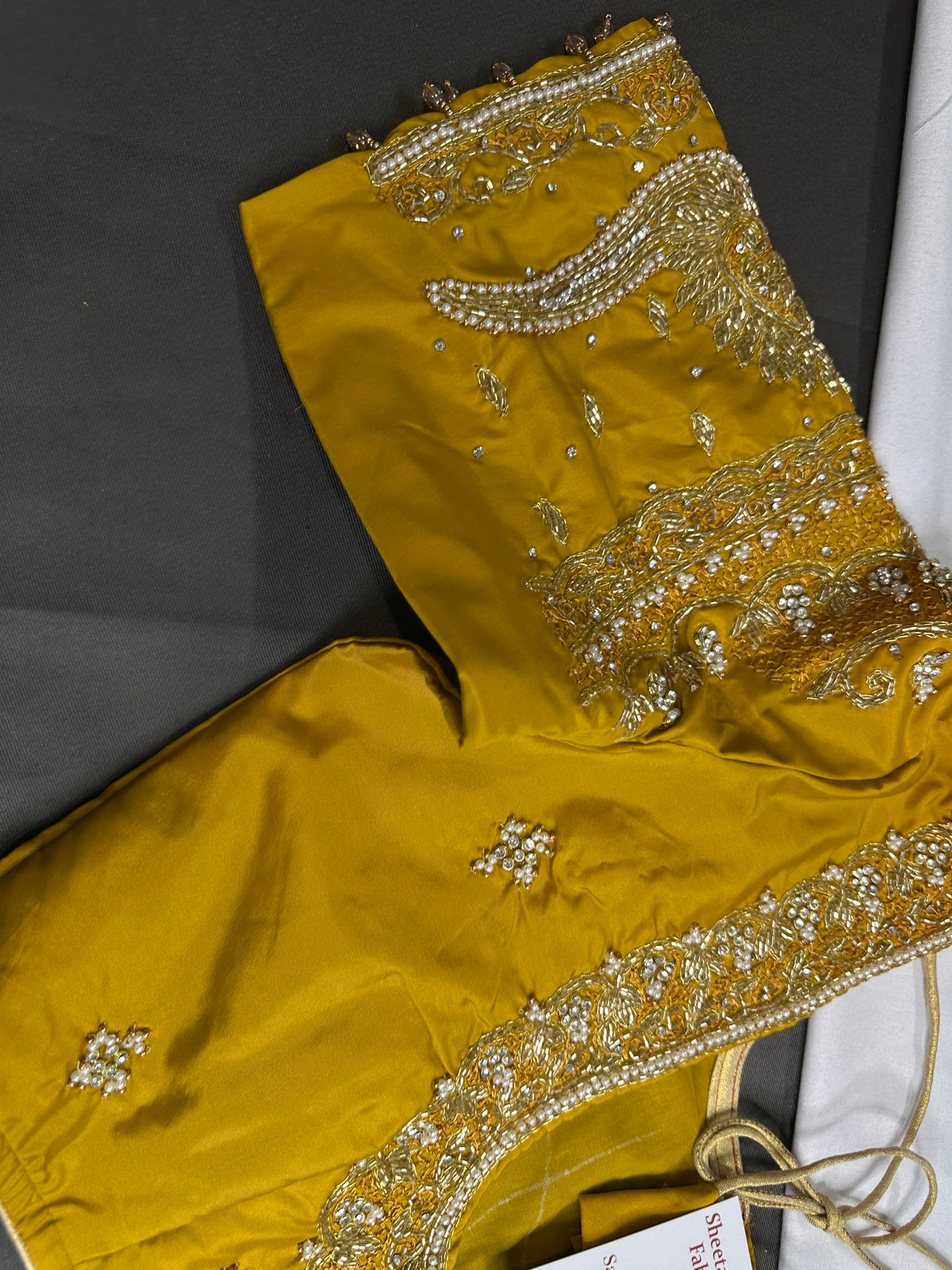 Mustard Yellow Maggam Work Silk Stitched Ready-Made Blouse - BL000801