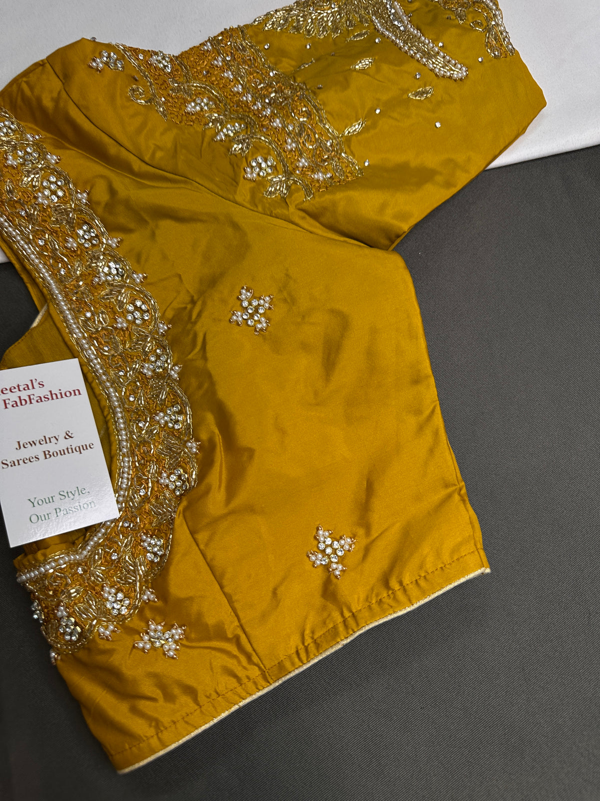 Mustard Yellow Maggam Work Silk Stitched Ready-Made Blouse - BL000801
