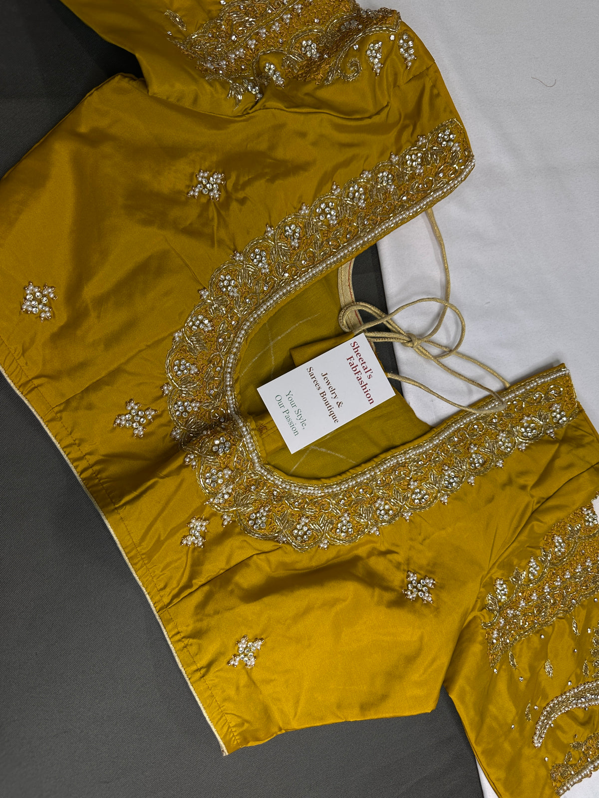Mustard Yellow Maggam Work Silk Stitched Ready-Made Blouse - BL000801