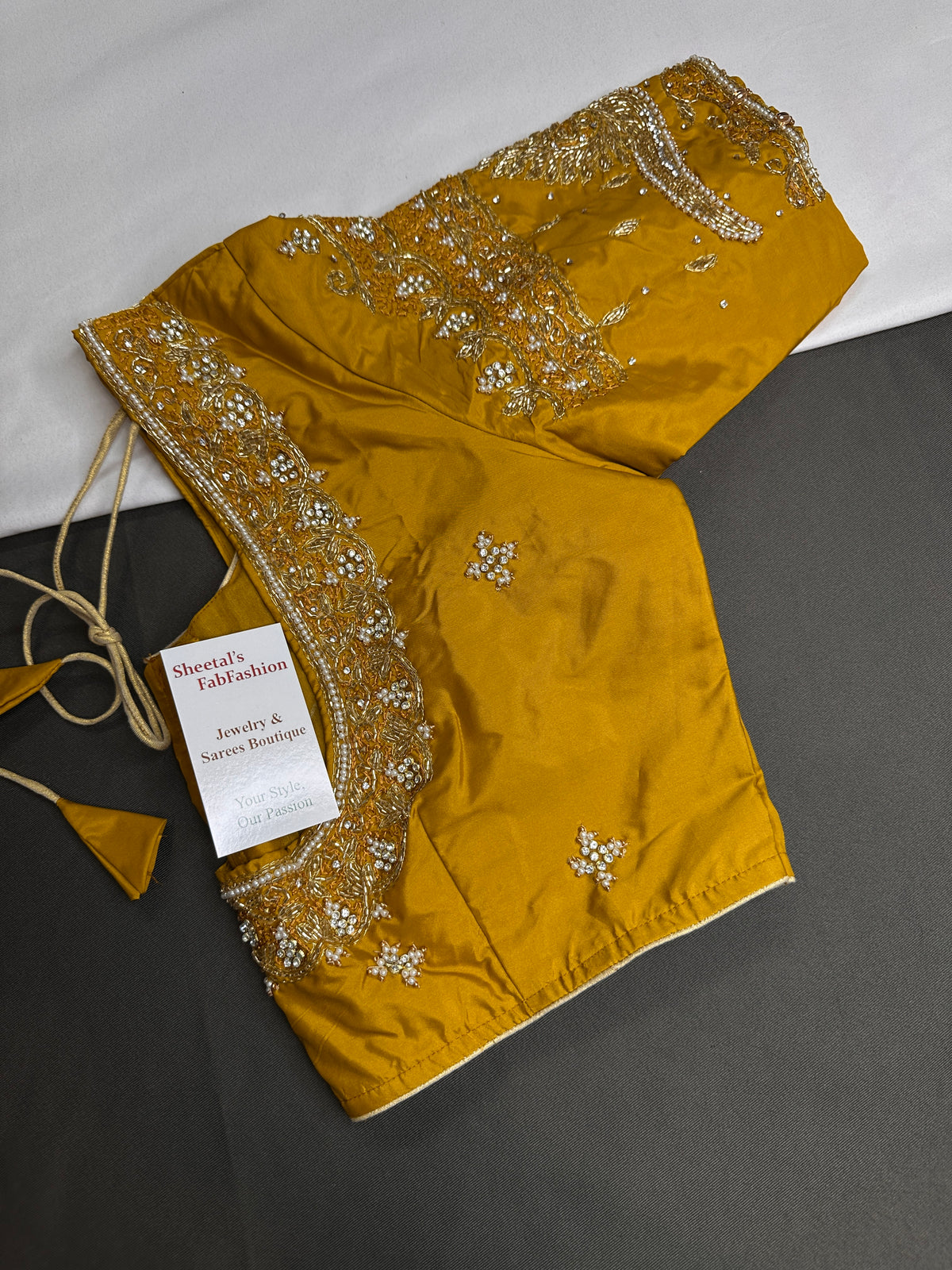 Mustard Yellow Maggam Work Silk Stitched Ready-Made Blouse - BL000801