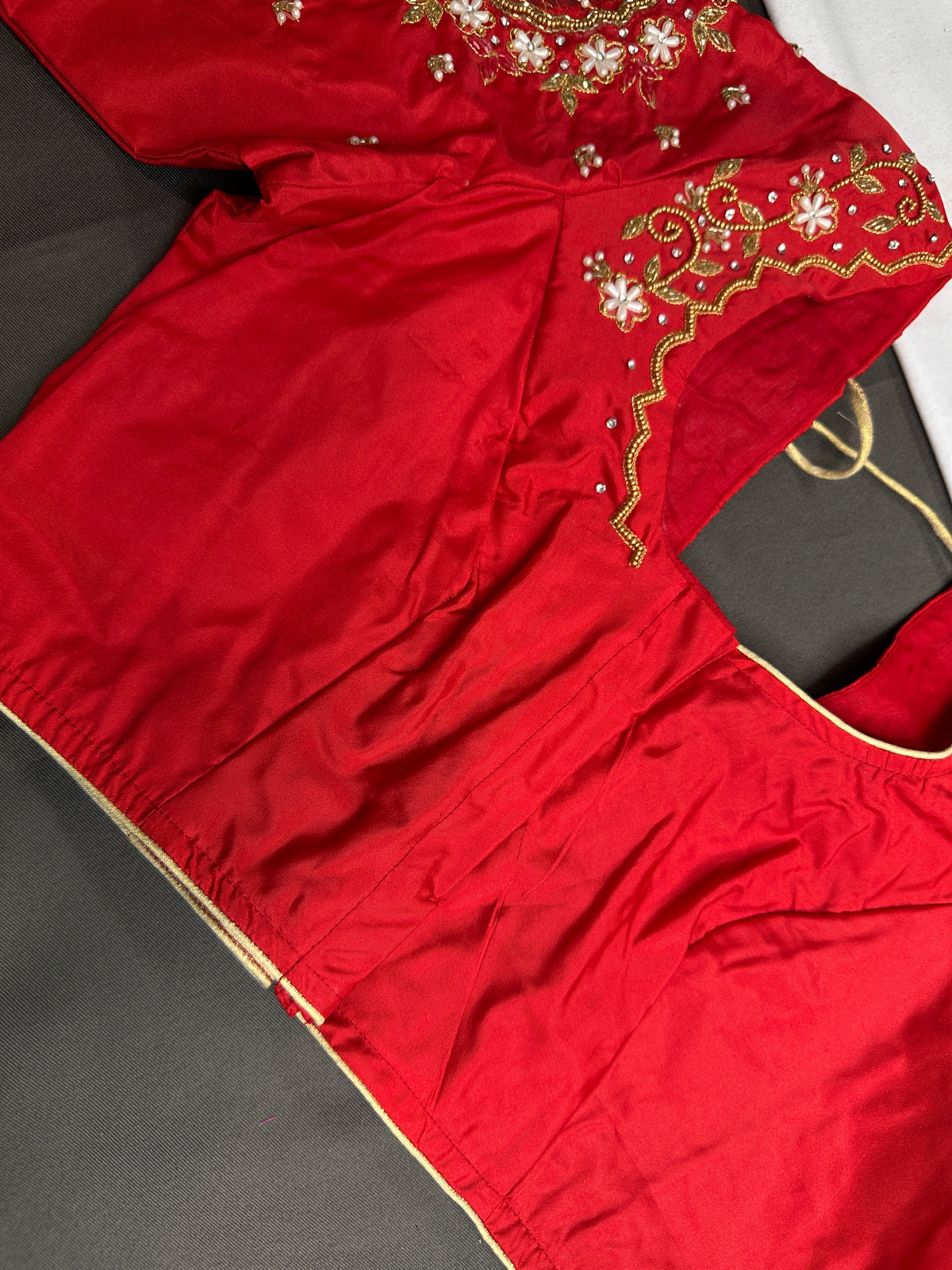 Red Net Maggam Work Silk Stitched Ready-Made Blouse - BL000802