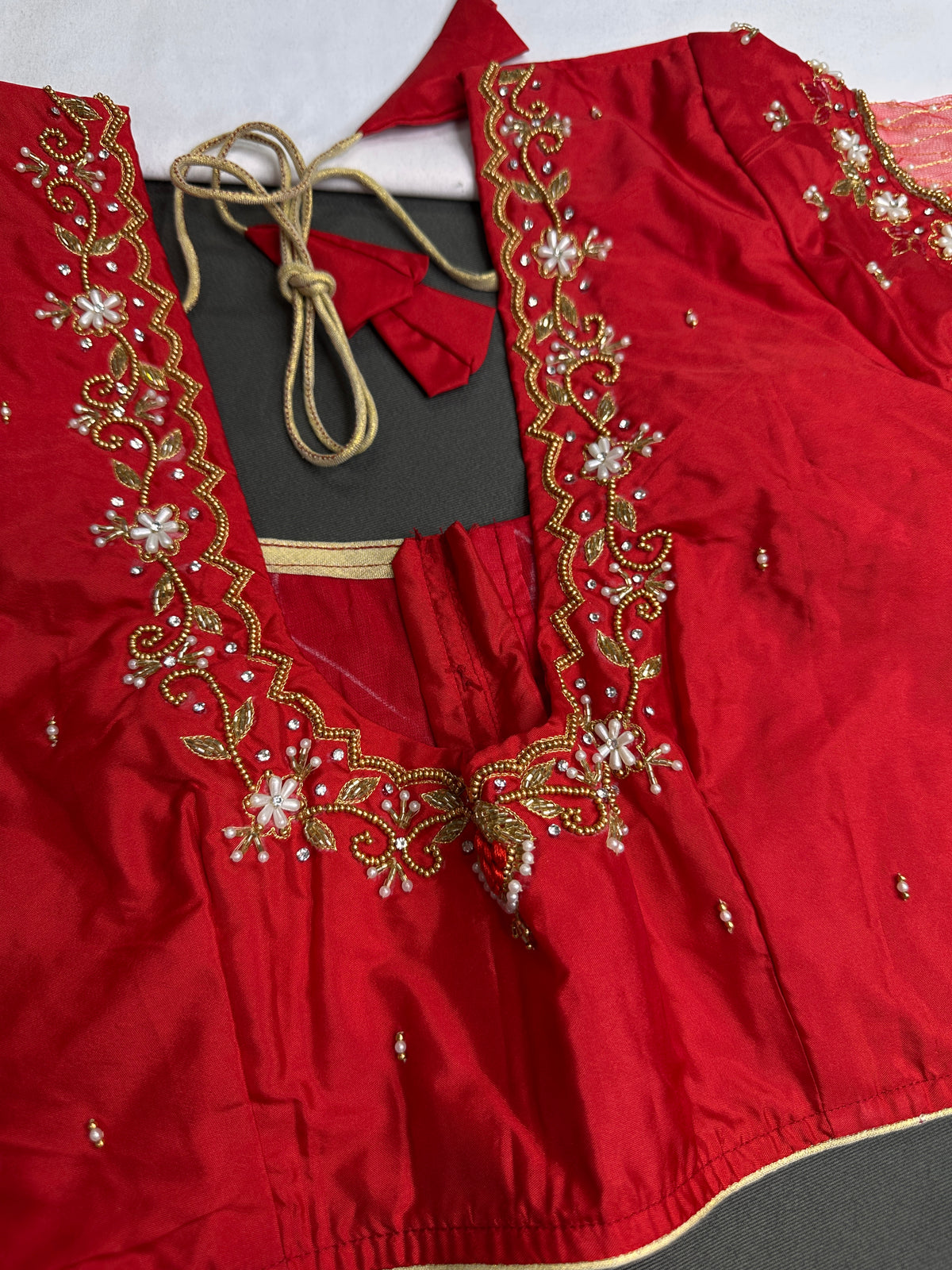 Red Net Maggam Work Silk Stitched Ready-Made Blouse - BL000802