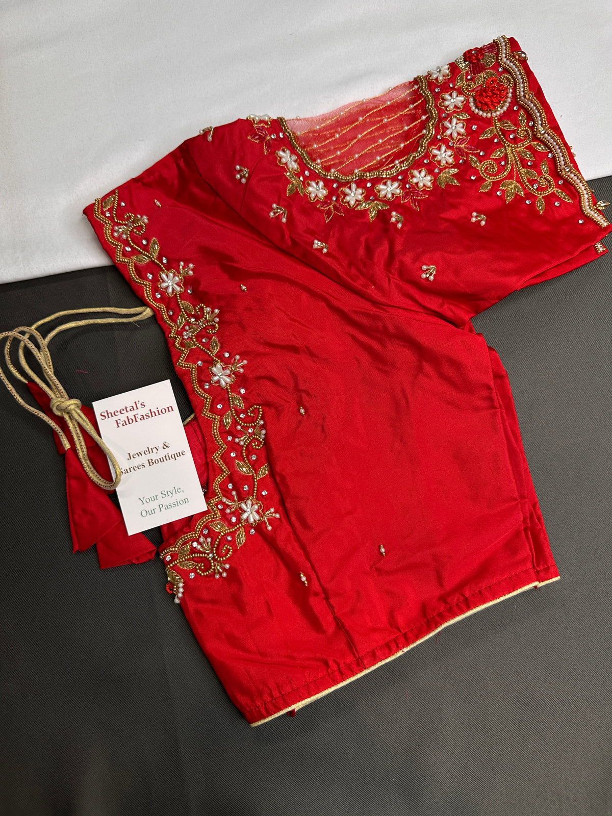 Red Net Maggam Work Silk Stitched Ready-Made Blouse - BL000802
