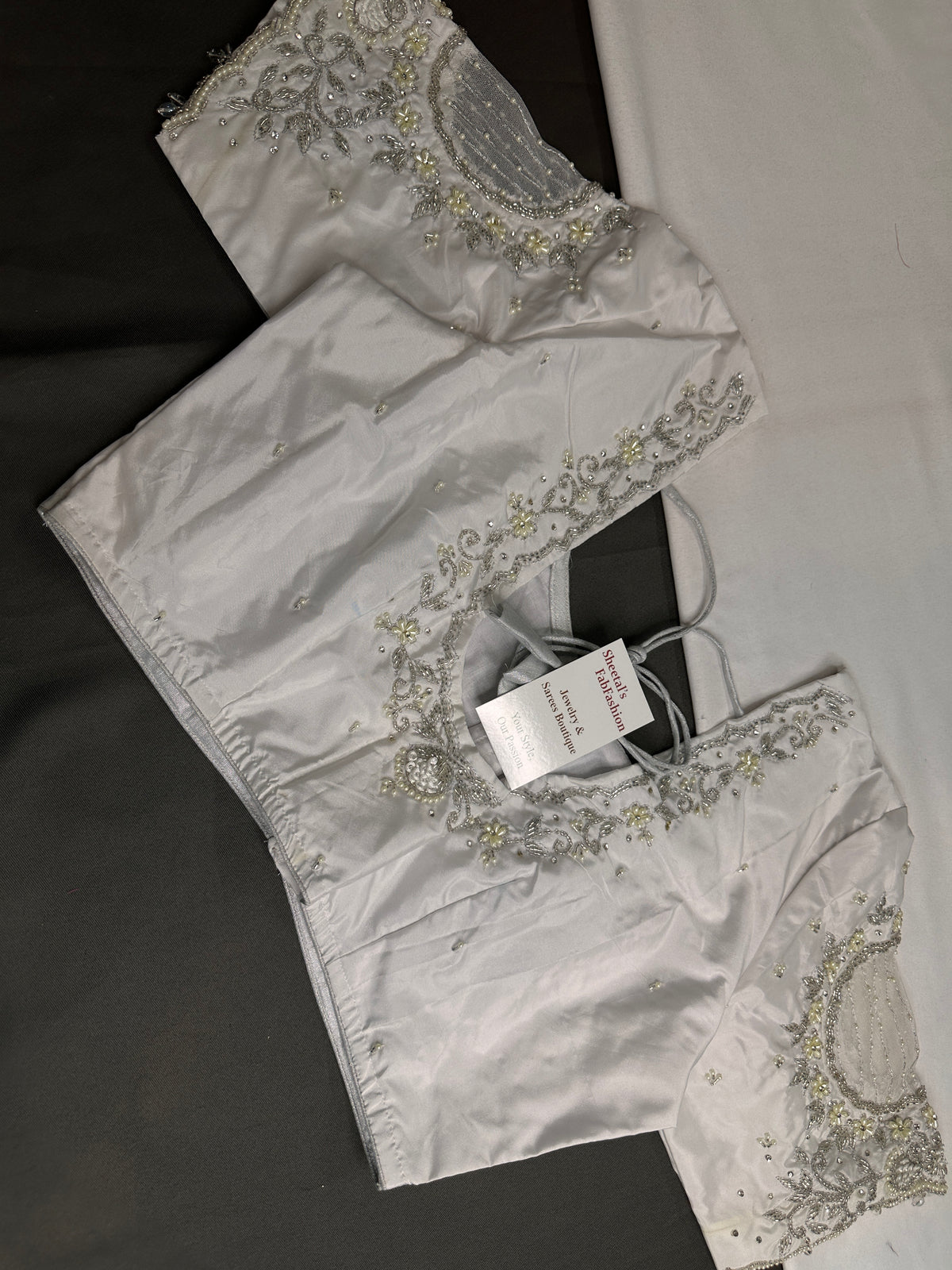 White Net Maggam Work Silk Stitched Ready-Made Blouse - BL000803