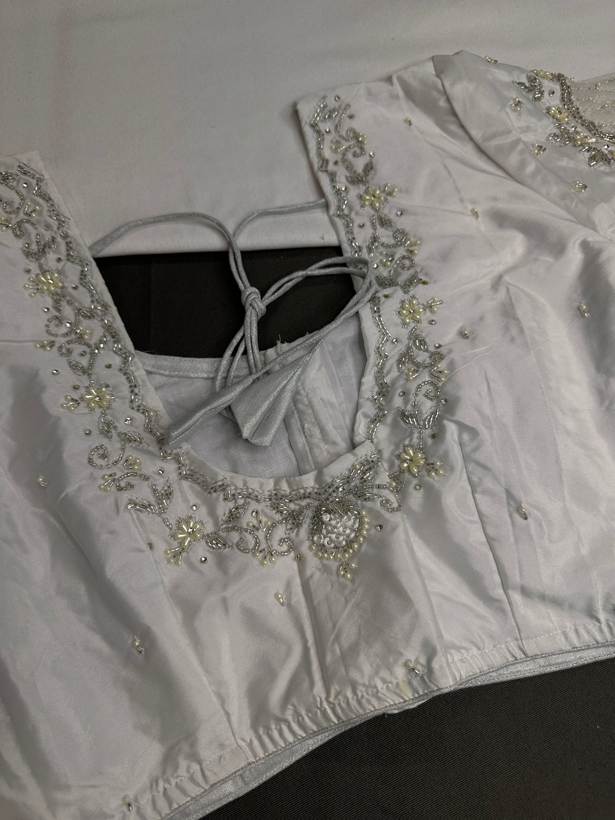 White Net Maggam Work Silk Stitched Ready-Made Blouse - BL000803