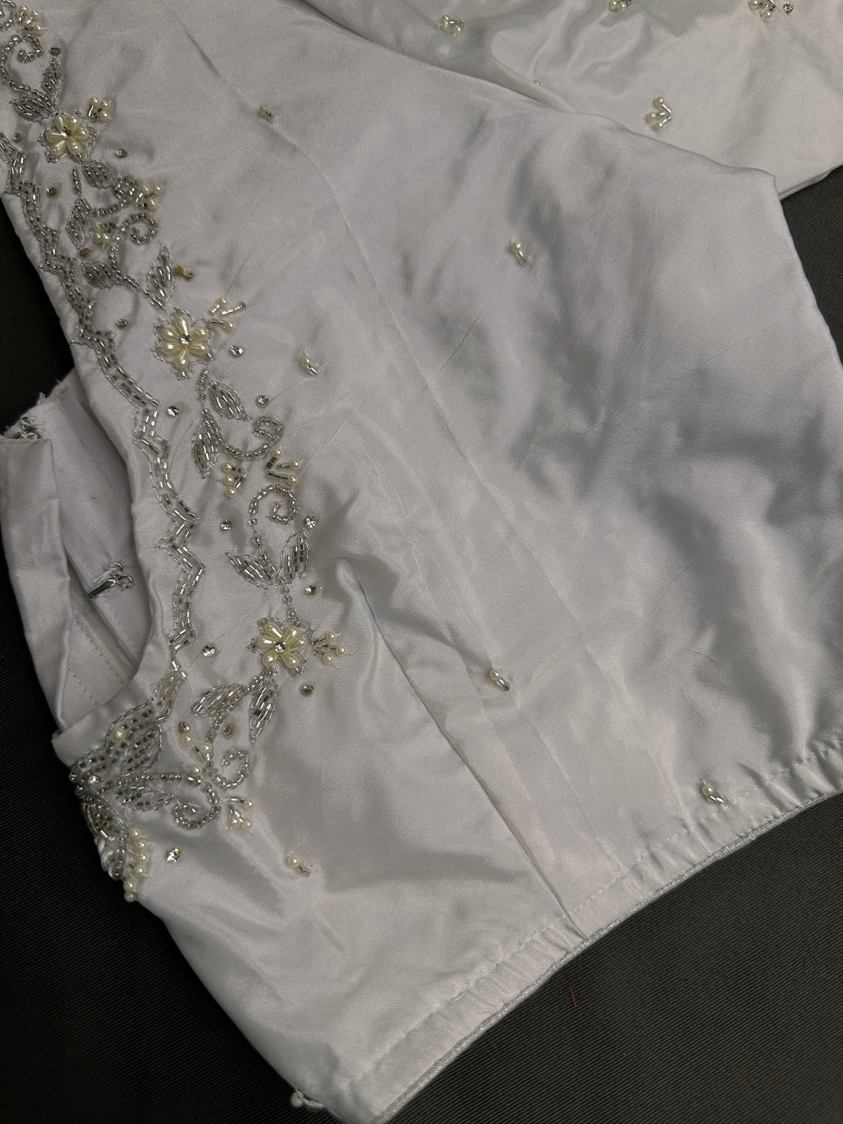 White Net Maggam Work Silk Stitched Ready-Made Blouse - BL000803
