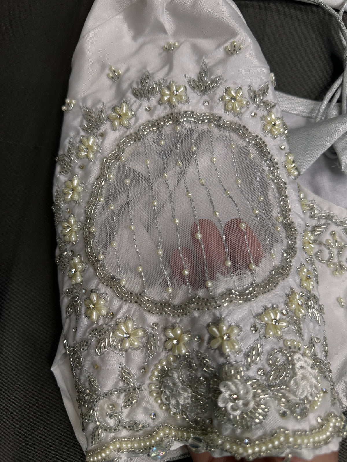 White Net Maggam Work Silk Stitched Ready-Made Blouse - BL000803
