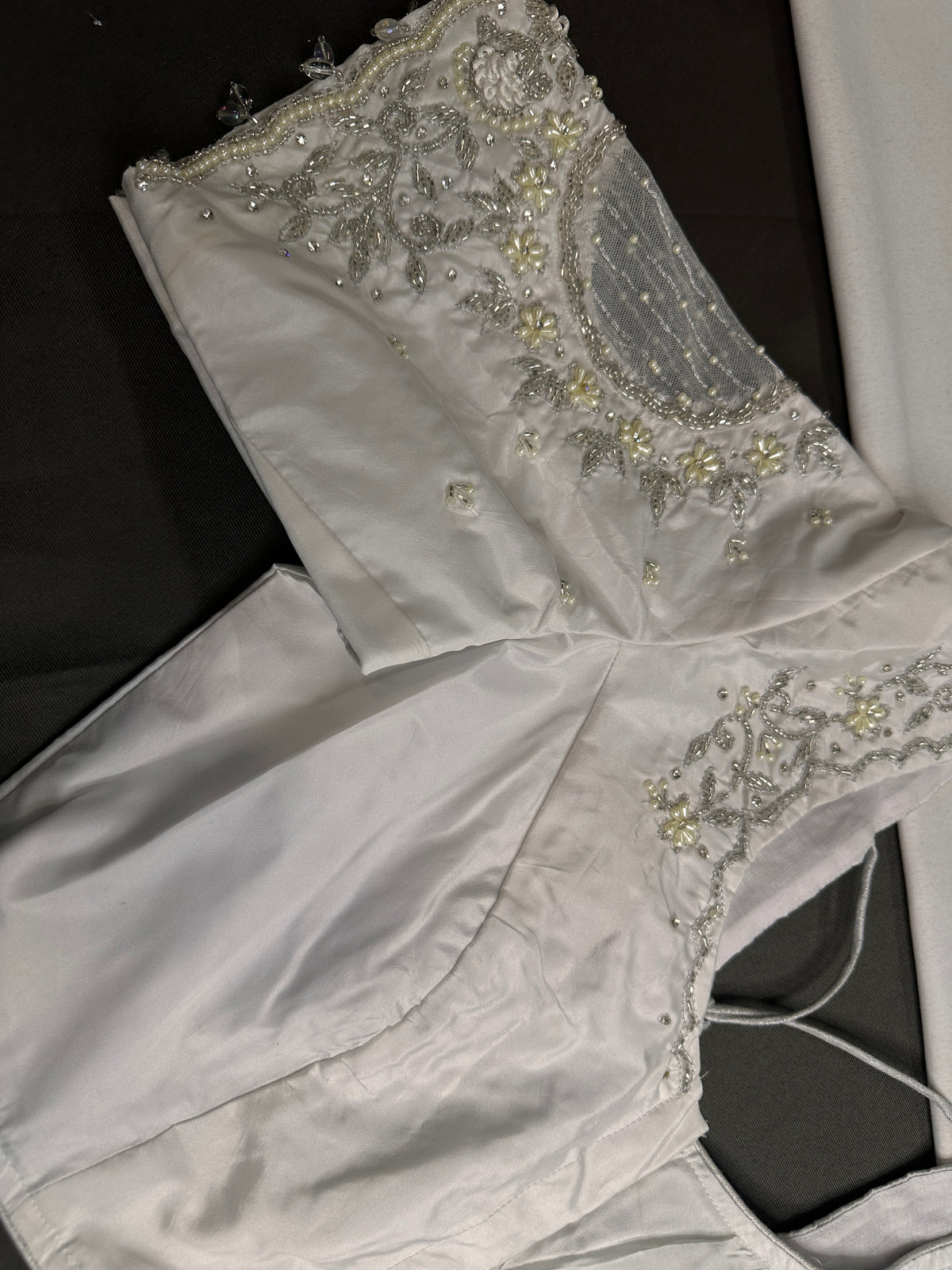 White Net Maggam Work Silk Stitched Ready-Made Blouse - BL000803