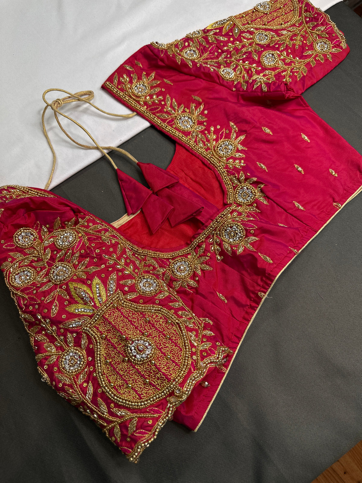 Pink Pattu Silk Maggam Aari Blouse - BL000804