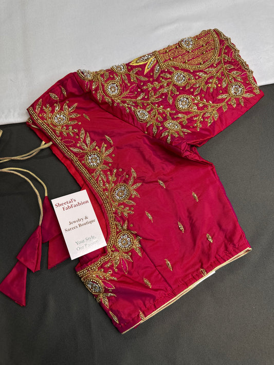 Pink Pattu Silk Maggam Aari Blouse - BL000804