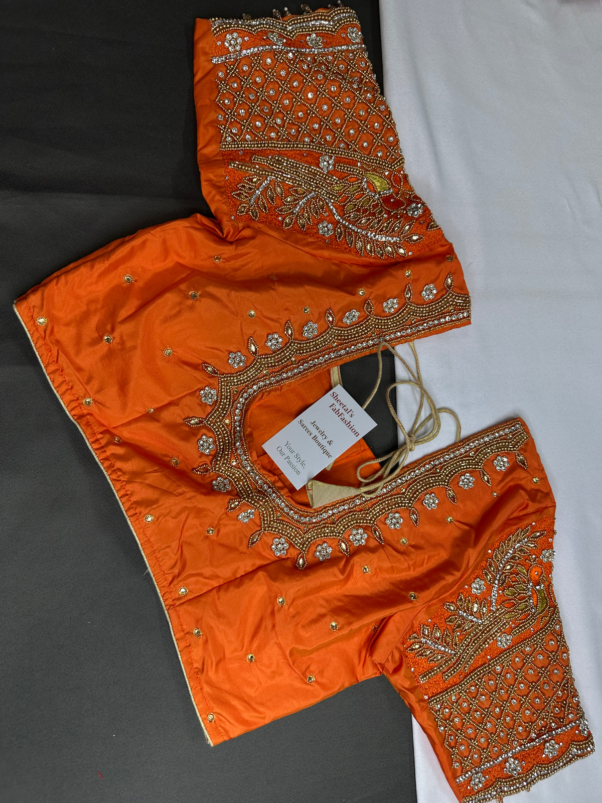 Orange Pattu Silk Maggam Aari Blouse - BL000805