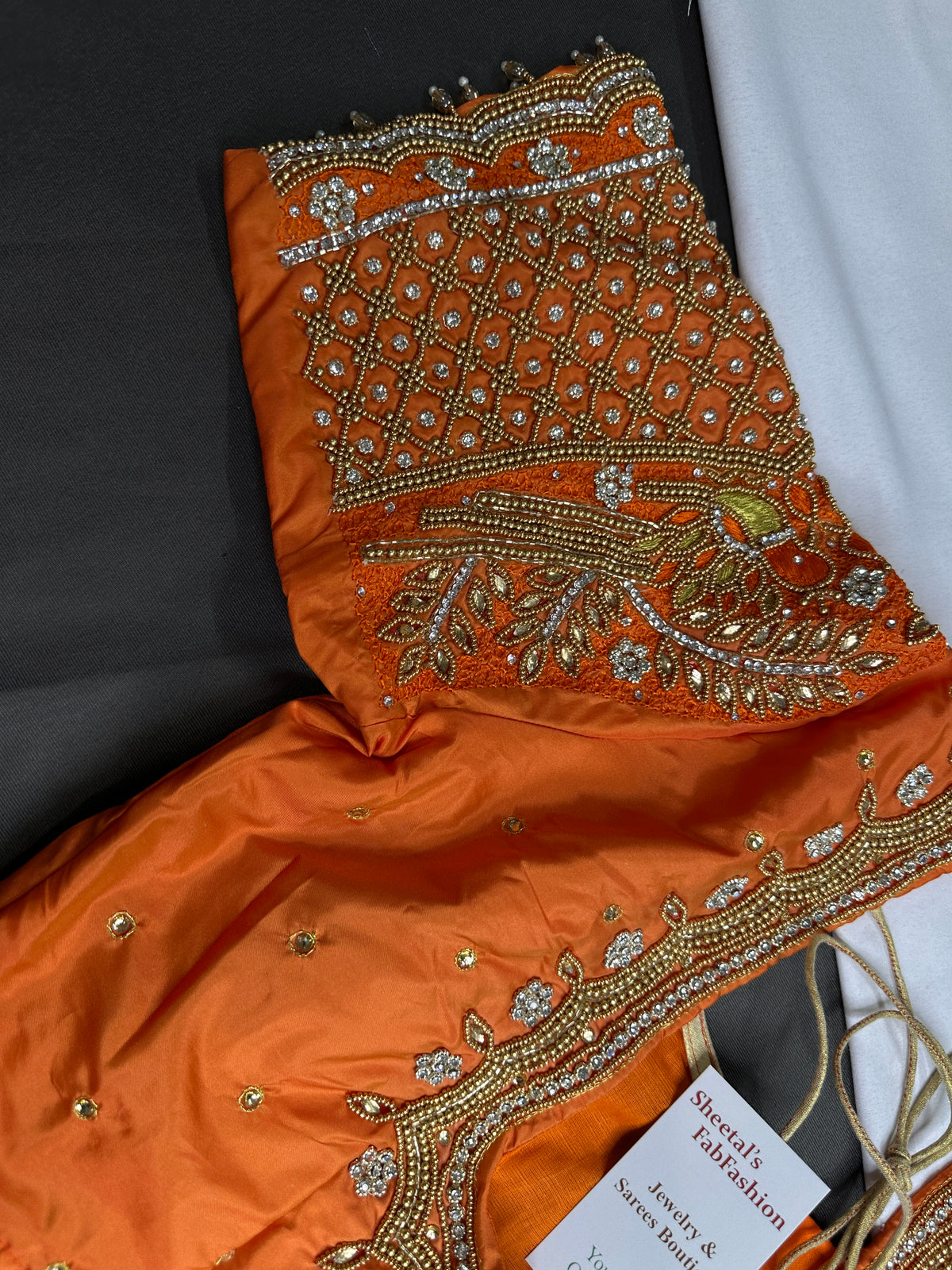 Orange Pattu Silk Maggam Aari Blouse - BL000805