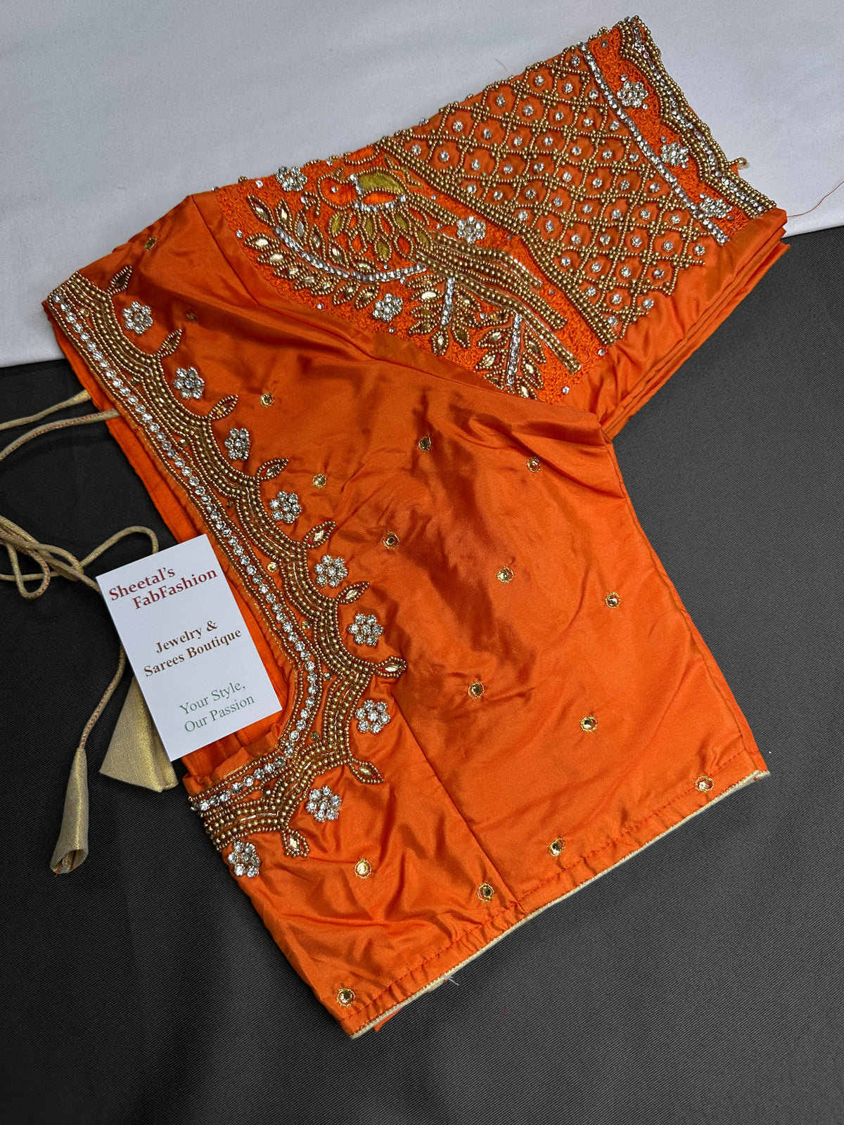 Orange Pattu Silk Maggam Aari Blouse - BL000805