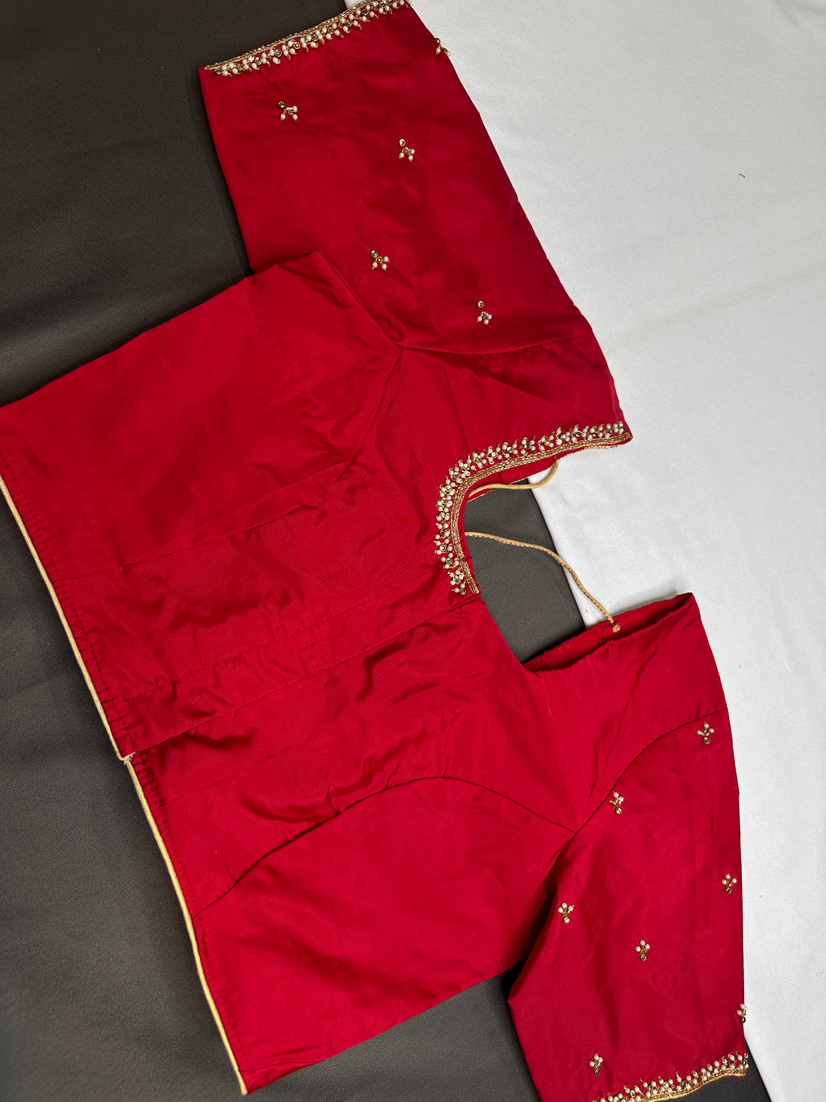 Red Pattu Silk Elegant Maggam Aari Blouse - BL000806